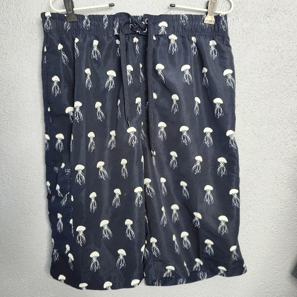 Men's Navy Jellyfish Print Swim Board Shorts